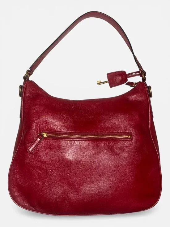 Fossil Memoir Hobo ZB5475 Regal Red All Leather Slouchy Shoulder Bag Key Charm - Picture 5 of 11